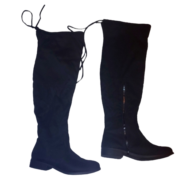 JG Over-the-Knee Thigh Boots, Black Suede-like Material, Size 8.5 - Picture 1 of 9
